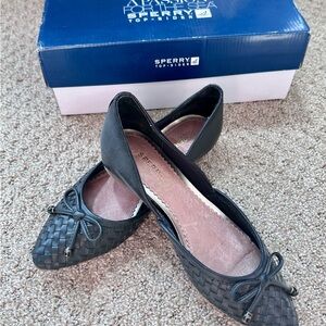 Sperry “Morgan” Black Ballet Flats | Size 6M | Woven Detail